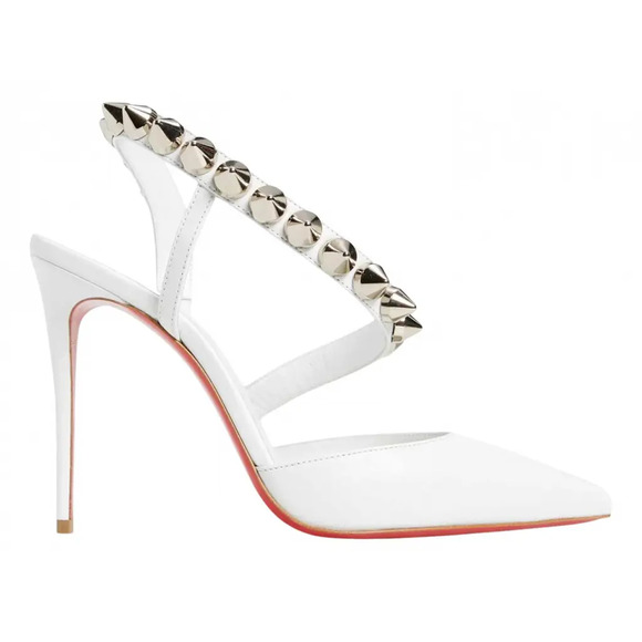 Christian Louboutin Spikita Pump 100 Bianco White Spike Strappy Sandal Heel 42 - Picture 1 of 10